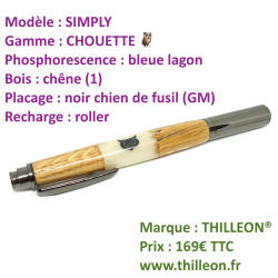 chouette_roller_chne_phospho_bleue_lagon_placage_noir_chien_de_fusil_stylo_artisanal_thilleon_ferme_marque