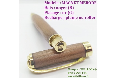 magnet_merode_roller_noyer_or_stylo_artisanal_bois_thilleon_logo_marque