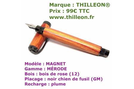 magnet_mrode_plume_bois_de_rose_noir_chien_de_fusil_stylo_artisanal_thilleon_2_pieces